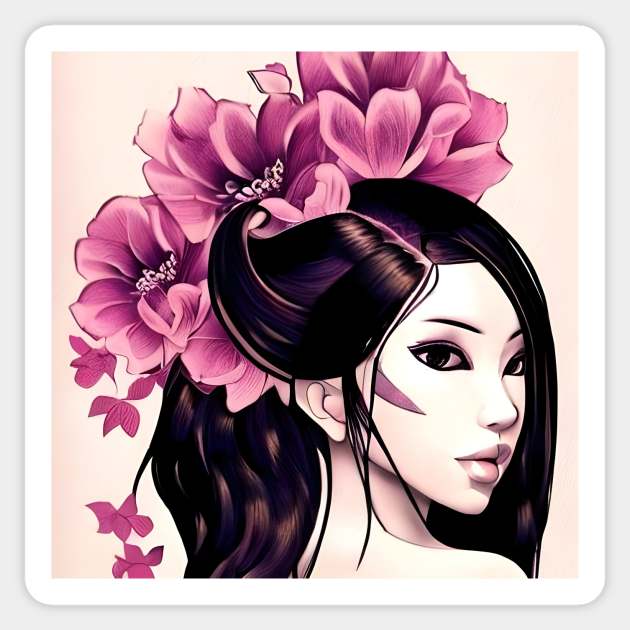 Beautiful Asian Perfect Girl Drawing Sticker by animegirlnft